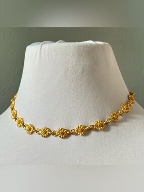 Matte Gold Sunflower Daisy Flower Link Necklace Whimsigoth Y2K Cottagecore